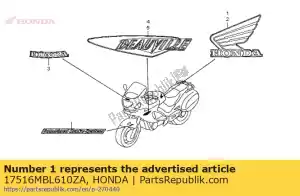 Honda 17516MBL610ZA marca, r. tanque de combustível * tipo1 - Lado inferior