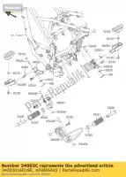 34003016018R, Kawasaki, uchwyt-stopka, np. czarny kawasaki d tracker 150 , Nowy