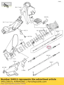 kawasaki 540120619 kabel-gasklep, opening klx150f - Onderkant