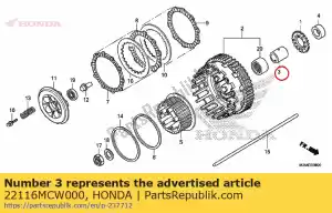 honda 22116MCW000 guía, embrague exterior - Lado inferior