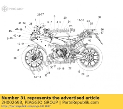 Aprilia 2H002698, Naklejka na lew? owiewk?, OEM: Aprilia 2H002698