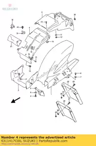 suzuki 6311417C00 guardabarros, rr arriba fr - Lado inferior