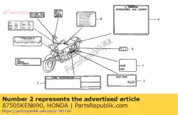 Aqui você pode pedir o etiqueta, pneu em Honda , com o número da peça 87505KEN690: