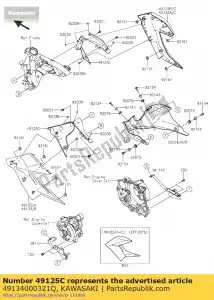 Kawasaki 49134000321Q cubierta, exterior, rh, c.l.gree - Lado inferior