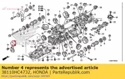 Ici, vous pouvez commander le composition de cor (haute) auprès de Honda , avec le numéro de pièce 38110HC4732: