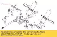 18376MCFD30, Honda, bande, l. rr. silencieux honda vtr 1000 2002 2003 2004 2005 2006, Nouveau