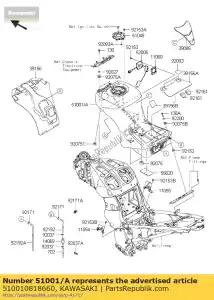 Kawasaki 510010818660 tank-comp-fuel, m.s. zwart - Onderkant