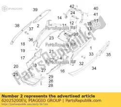 Ici, vous pouvez commander le côté arrière de la carrosserie droite auprès de Piaggio Group , avec le numéro de pièce 62025200EV: