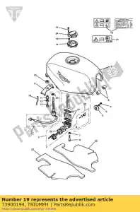 triumph T3900194 label, brandstoftank diag, ong - Onderkant