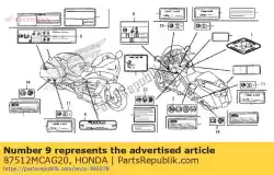 momenteel geen beschrijving beschikbaar van Honda, met onderdeel nummer 87512MCAG20, bestel je hier online: