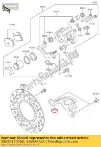 Kawasaki 5502017076D guarda, pinça traseira, preto - Lado inferior