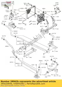 kawasaki 390620696 01 manguera de refrigeración, rebose - Lado inferior