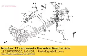 honda 19526MBW000 hose b, water - Bottom side