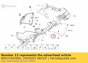 Piaggio Group 89914300XN2 zijpaneel, links, zwart, suffix: xn2_zwart cosmo  / vulcano / 98/a, met sticker - Bovenkant