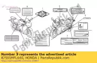 87505MFL640, Honda, label, tire honda cbr 1000 2008 2009, New