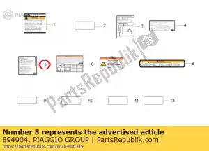 Piaggio Group 894904 emission control sticker - Bottom side