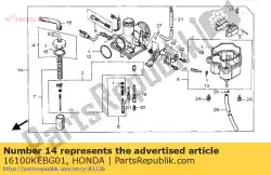 Aqui você pode pedir o carburador assy. (pda1p a em Honda , com o número da peça 16100KEBG01: