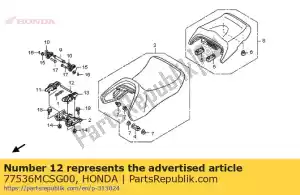 Honda 77536MCSG00 pino, gancho de ajuste do assento - Lado inferior