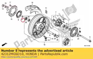 honda 42312MGSD10 collar, rr. lado del freno - Lado inferior