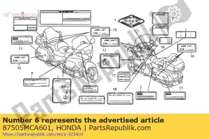 honda 87505MCA601 label, tire - Bottom side