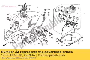 honda 17575MCZ000 cabo, tampa do tanque de combustível - Lado inferior