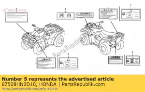 honda 87508HN2D10 label, trekhaak - Onderkant