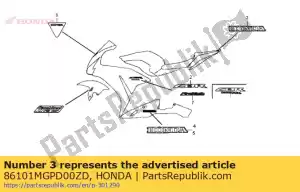 honda 86101MGPD00ZD marca, honda (70 mm) * tipo1 * (tipo1) - Lado inferior