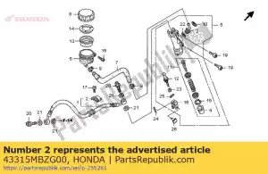 honda 43315MBZG00 clamper, flexible de frein - La partie au fond