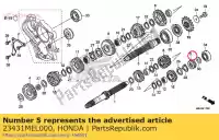 23431MEL000, Honda, engrenage, arbre secondaire seconde (17t) honda  cb cbf cbr 1000 2004 2005 2006 2007 2008 2009 2010 2011 2012 2013 2018 2019, Nouveau