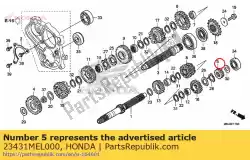 tandwiel, hoofdas tweede (17t) van Honda, met onderdeel nummer 23431MEL000, bestel je hier online: