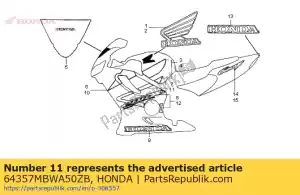 Honda 64357MBWA50ZB raya b, l. capucha inferior * - Lado inferior