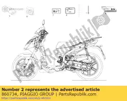 Ici, vous pouvez commander le autocollant de constructeur auprès de Piaggio Group , avec le numéro de pièce 860734: