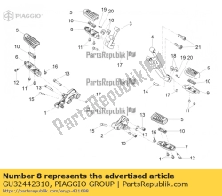 Aprilia GU32442310, Poggiapiedi posteriore. rh, OEM: Aprilia GU32442310