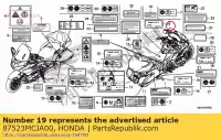 87523MCJA00, Honda, étiquette, limite de chargement (3,0 kg) honda  cbr 125 900 1800 2002 2003 2004 2005 2006 2007 2008 2009 2019, Nouveau