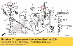 Ici, vous pouvez commander le col, interrupteur d'arrêt auprès de Honda , avec le numéro de pièce 35345HF1830: