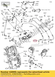 slangrem, h-remklauw links van Kawasaki, met onderdeel nummer 430950559, bestel je hier online: