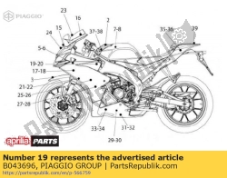 Aprilia B043696, Etiqueta de rh, OEM: Aprilia B043696