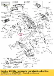 beugel, zijbekleding, rechts zx1400 van Kawasaki, met onderdeel nummer 110561344, bestel je hier online: