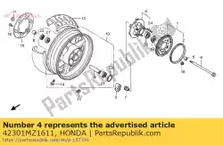 as, rr wiel van Honda, met onderdeel nummer 42301MZ1611, bestel je hier online: