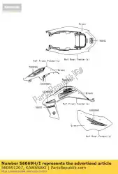 patroon, rr spatbord, uit, rh ksf45 van Kawasaki, met onderdeel nummer 560691207, bestel je hier online: