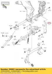 steun, middenstandaard, rechts klz1000bf van Kawasaki, met onderdeel nummer 350630981, bestel je hier online: