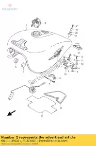 suzuki 6811139G01 emblema, tanque de combustível - Lado inferior