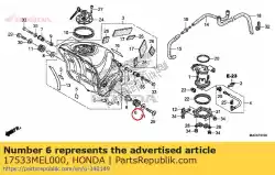 Aqui você pode pedir o borracha, l. Fr. Montagem do tanque em Honda , com o número da peça 17533MEL000: