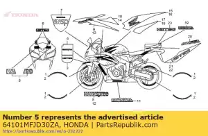 Honda 64101MFJD30ZA marca a, r. capucha superior * ty - Lado inferior