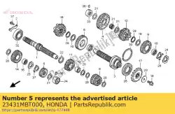 Aqui você pode pedir o engrenagem, segundo eixo principal (17t) em Honda , com o número da peça 23431MBT000: