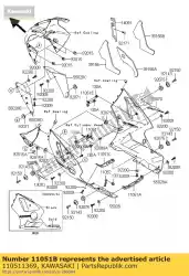 Qui puoi ordinare staffa, lwr cowling, r zx1200-a da Kawasaki , con numero parte 110511369: