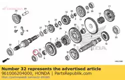 Aqui você pode pedir o rolamento, esfera radial, 6204 em Honda , com o número da peça 961006204000: