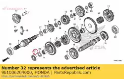 Ici, vous pouvez commander le roulement à billes radial, 6204 auprès de Honda , avec le numéro de pièce 961006204000: