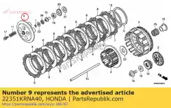 plaat, koppelingsdruk van Honda, met onderdeel nummer 22351KRNA40, bestel je hier online: