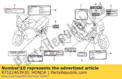 Ici, vous pouvez commander le étiquette, attention au pare-brise auprès de Honda , avec le numéro de pièce 87522463930: